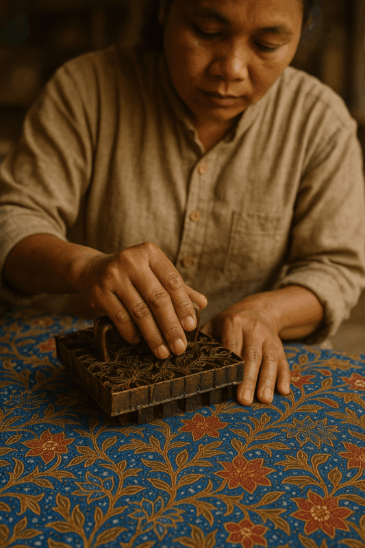 Artisan Cambodgienne créant un motif batik